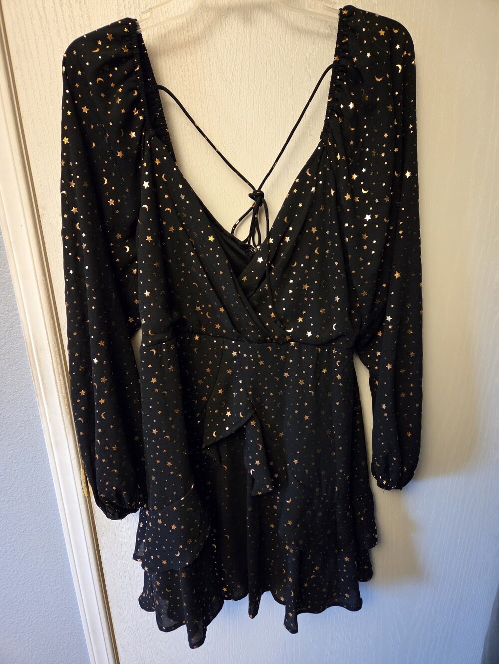 Miami Black Dress with Gold Star & Moon Celestial Pattern